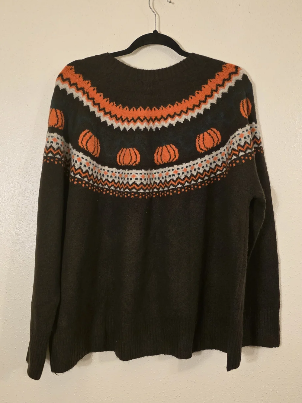Men's Dark Green Fair Isle Pumpkin Crewneck Sweater